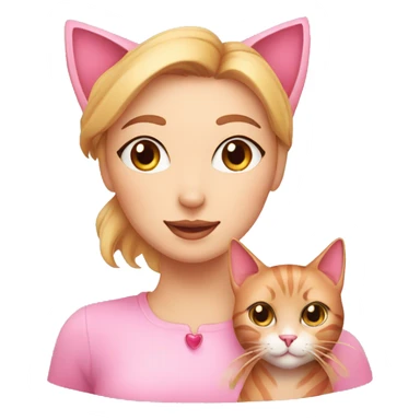 Pink cat with a beautiful woman  sticker