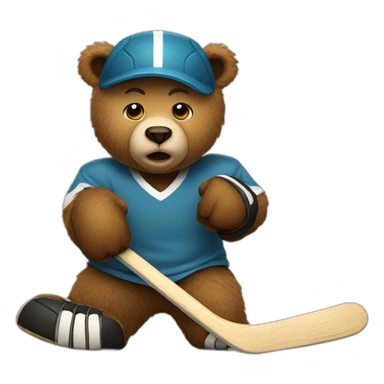 bear playing badly hockey sticker