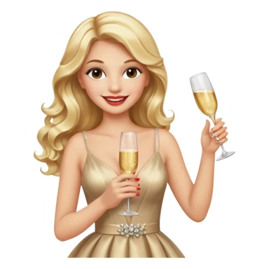 Glamorous blonde lady holding champagne bottle, long hair with makeup smiling  sticker