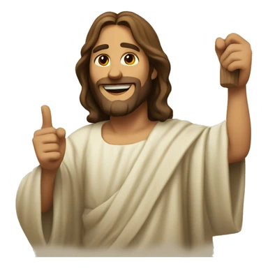 Jesus holding up a July sticker