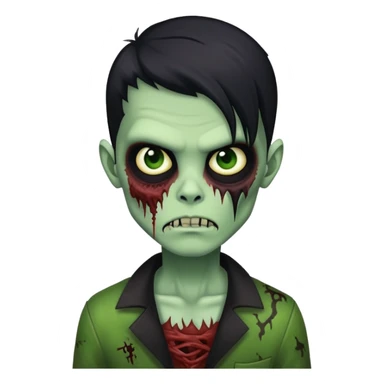 brunette zombie boy with horror green skin and long black hair sticker