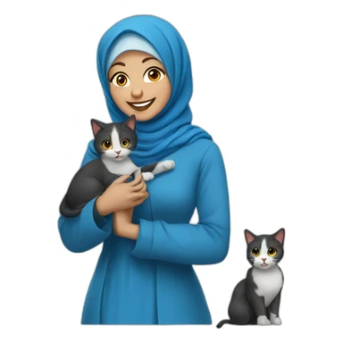 blue hijab women with cat and smiling sticker