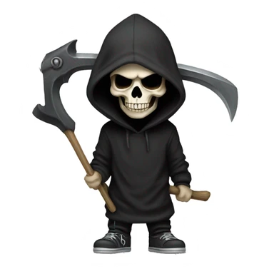 Skull wearing a black hoodie and holding a scythe  sticker