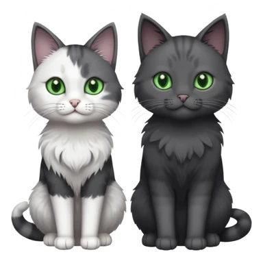one dark grey and white cat and one completely solid dark grey cat with green eyes and only white paws sticker