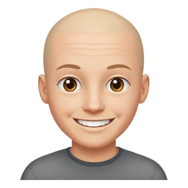 white person with a shaved head, smiling sticker
