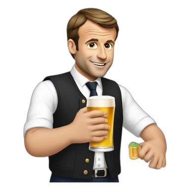 Emmanuel Macron holding a beer sticker