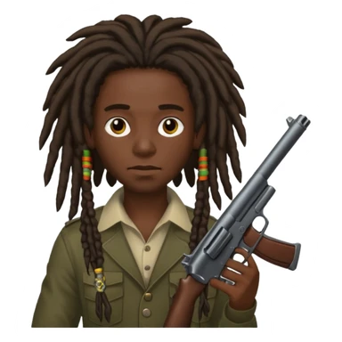 very darkskin dreads going infront of face with gun  sticker