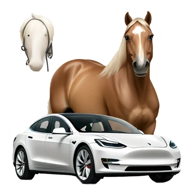 Tan horse and white model 3 Tesla sticker