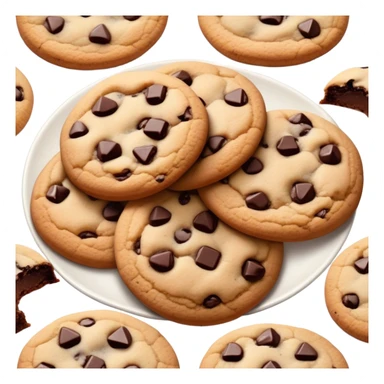 Cinematic Realistic Cookies Dessert Emoji, showcasing a plate of freshly baked cookies with gooey chocolate chips rendered with lifelike textures and warm, homey lighting. sticker
