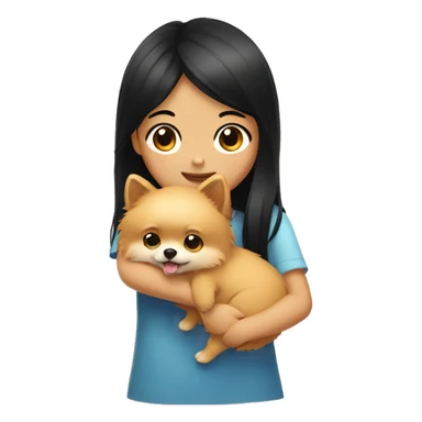 Girl hugging pomeranian. The girl has black hair. sticker