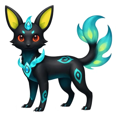 Shiny Fiery Ethereal Eldritch Cool Edgy Badass Punky Aural Iridescent Fluorescent Bioluminescent Umbreon-Amaura-Salandit-Litten-Flareon-Fakémon-fusion (full body)  sticker