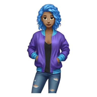 Blue purple hair jacket cool girl sticker