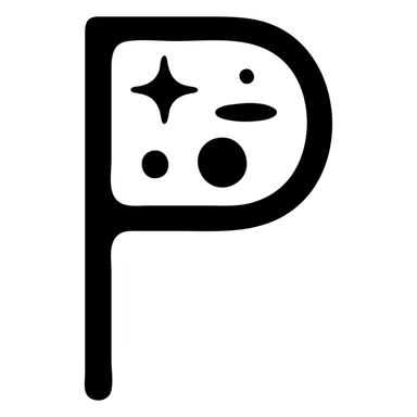 Make an icon with a skinny letter P with a cosmic style sticker
