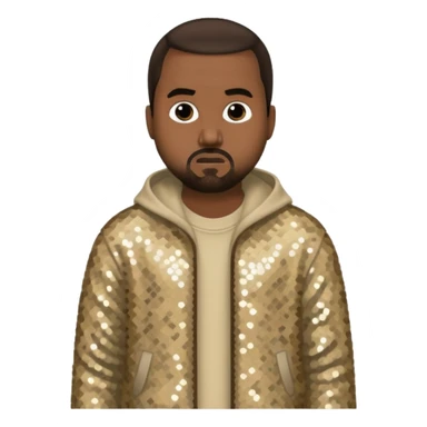 Kanye West with dark brown hair, beige sequin outfit sticker