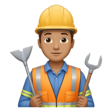 a construction worker holding a farmer's spade towards his shoulder sticker