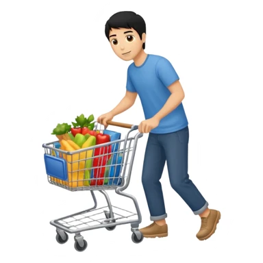 man-with-a-shopping-cart-full-body black hair sticker