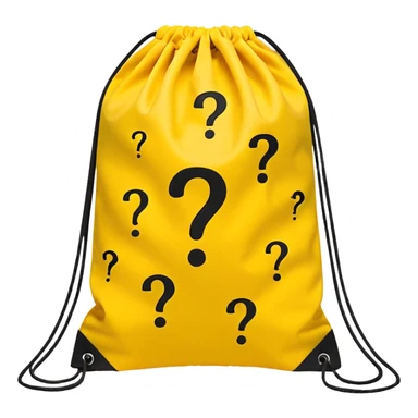 drawstring bag printed with overstuffed with yellow question marks sticker