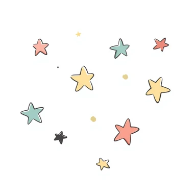 glittery sparkling stars in various sizes in pastel colors dd9fb0 ffc6d3 a3bfc9 c4bee2 f1b091, hand-drawn doodle style sticker