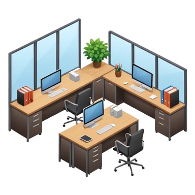 an office with several desks in an isometric style sticker