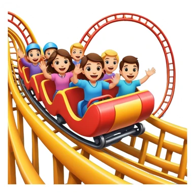 roller coaster with people riding, cheerful expressions sticker