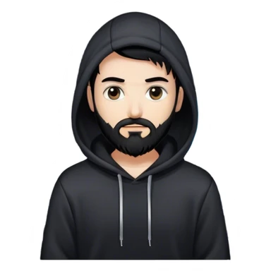 hackeur blanc cheveux noir barbe et capuche noir à côté d'un server ia sticker