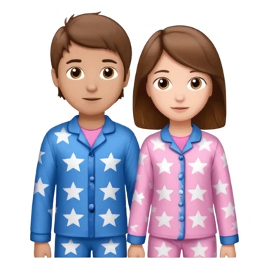 Brown haired boy with blue pajamas with stars on them and a brown haired girl with pink pajamas, and stars on them sticker