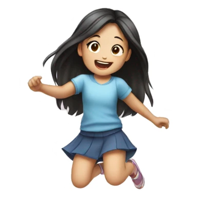 little Asian girl with long hair jumping sticker