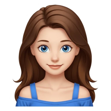 Icon of a beautiful girl with long brown hair, blue eyes, and a nice hairstyle, wearing a nice top that shows her collarbones sticker