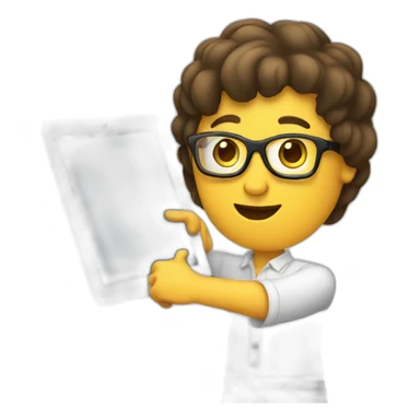 person holding an ipad, while pointing to it sticker