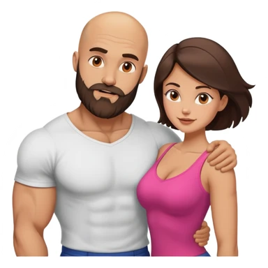 Muscular Bald man with a beard crazy in love with his young brunette wife  sticker