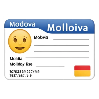 library card emoji with placeholder lines instead of text and a small silhouette of Moldova in the corner sticker