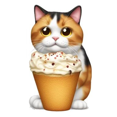 Realistic Fat calico cat with sundae sticker