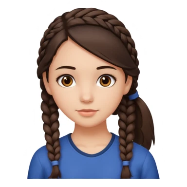 Draw me a brunette girl, with medium-length hair, dark brown eyes, and a side braid sticker