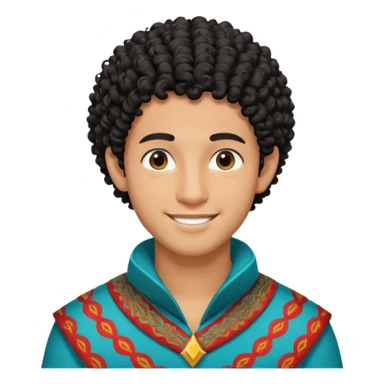 Young man with black curly hair cascade Haircut and light dark skin, moroccan / amazingh race sticker