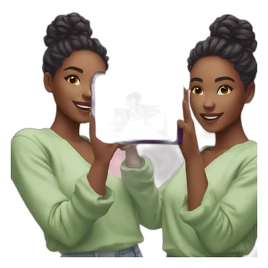 influencer taking a picture of herself holding a bright box in her arms sticker