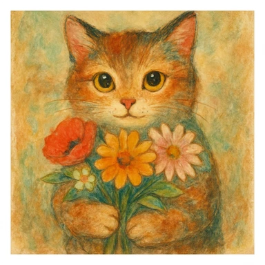 a cat holding flowers, diverse artistic styles, style 3 sticker