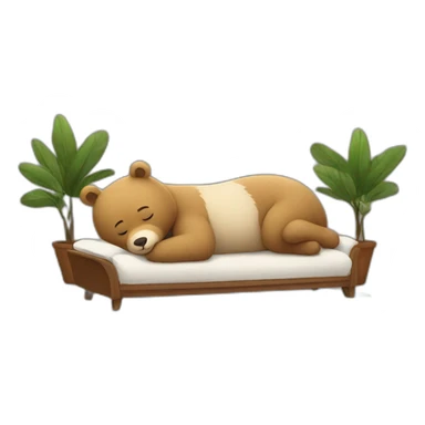 A small stuffed bear sleeping in the middle of a large futon sticker