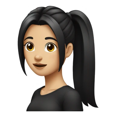 girl with black hair in a ponytail and a black shirt sticker