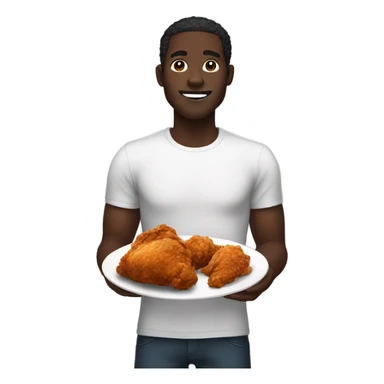 A man with a dark skin completion eating fried chicken sticker
