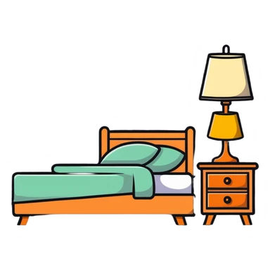 Cozy bedroom with bed, nightstand and lamp sticker