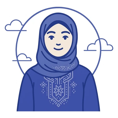 modern digital avatar of an Algerian woman, friendly expression, clean minimalist cartoonish style, subtle Algerian elements or traditional patterns integrated in a tech-inspired way, inside a circular frame with a smooth glowing effect, suitable for profile assignment, square format sticker