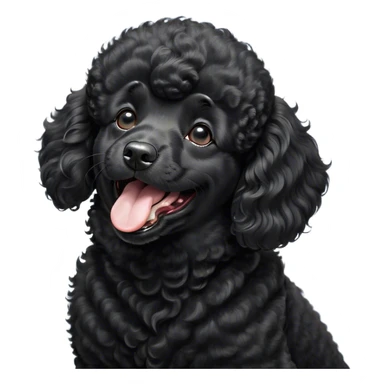 Cinematic Cute Yawning Black Poodle Portrait Emoji, Head tilted slightly with a dramatic, wide-open yawn, displaying a soft, curly jet-black Fur with a refined texture, floppy ears slightly drooping, round dark eyes barely open in drowsy contentment, Simplified yet irresistibly adorable features, highly detailed, glowing with a soft, cozy glow, high shine, relaxed yet expressive, stylized with a touch of whimsy, bright and endearing, soft glowing outline, capturing the essence of a sleepy yet affectionate companion, so drowsy it feels like it could stretch right out of the screen and curl up for a nap! sticker