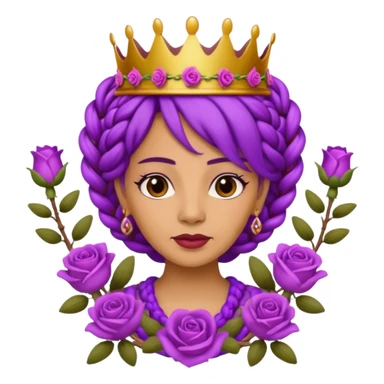 Crown Olive skin older queen with purple braids, brown eyes surrounded by roses sticker