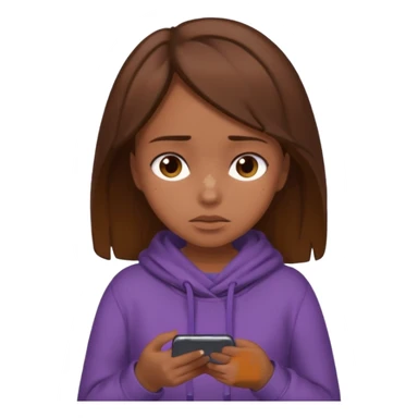 A girl with bronz skin and brown hair wearing cozy clothes and looking so tired because lack of sleep and she is holding her phone sticker