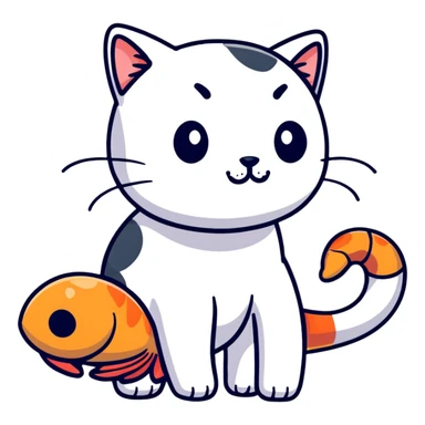 A cute hybrid creature with a shrimp body and tail but a cat's head with whiskers and ears sticker