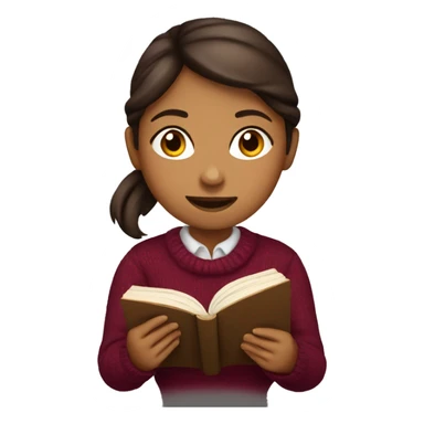 Girl wearing burgundy jumper reading a book sticker