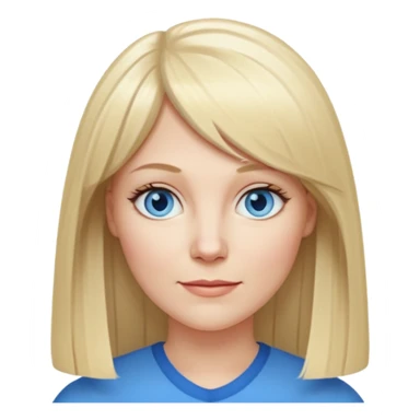 40 yr old white woman, pale skin, long straight blond hair parted in center, blue eyes, bangs sticker
