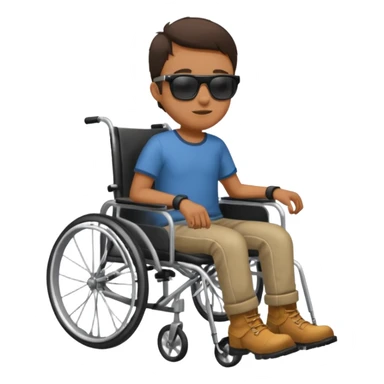 Blind dude in wheelchair with sunglasses and a leg boot on sticker