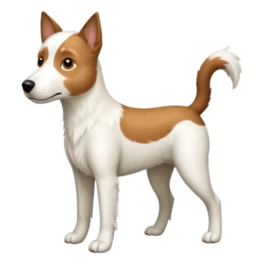 a full body large white parson russell looking dog the size of a kelpie with light brown flapped down ears and a light brown patch on one eye and a large snout sticker