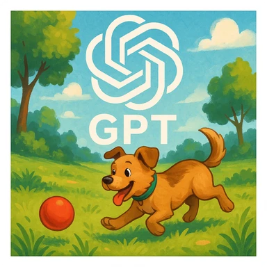 gpt image logo on the background of a dog chasing ball sticker